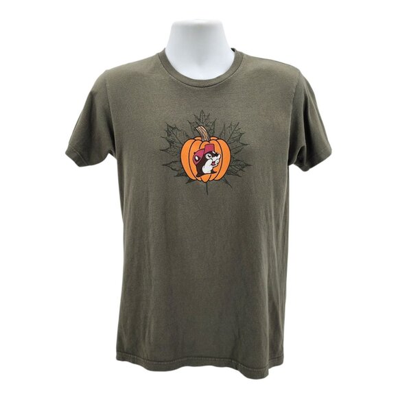 Bucees Mens Medium Shirt Thanksgiving Fall Pumpkin Beaver Green Graphic T-Shirt - Picture 1 of 8